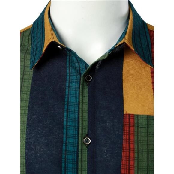 Men's Cotton Linen Vintage Pattern Printed Old Style Shirt Casual Short Sleeve - Picture 4 of 7